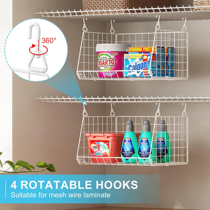 Skiennix 3-Tier Hanging Laundry Basket Organizer - Foldable Wire Shelf with 360° Rotating Hooks, White