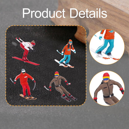 DYNWAVE Nordic Skiing Figures - 4Pcs 1/64 Scale Resin Models for DIY Fairy Garden & Railway Decor
