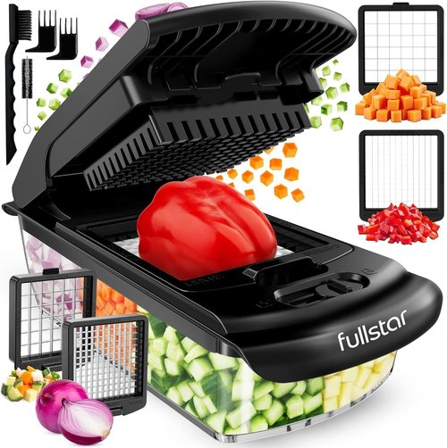 Fullstar Pro Vegetable Chopper - 2-in-1 Food Dicer with Container & Fruit Cutter | Essential Kitchen Gadget (Black)