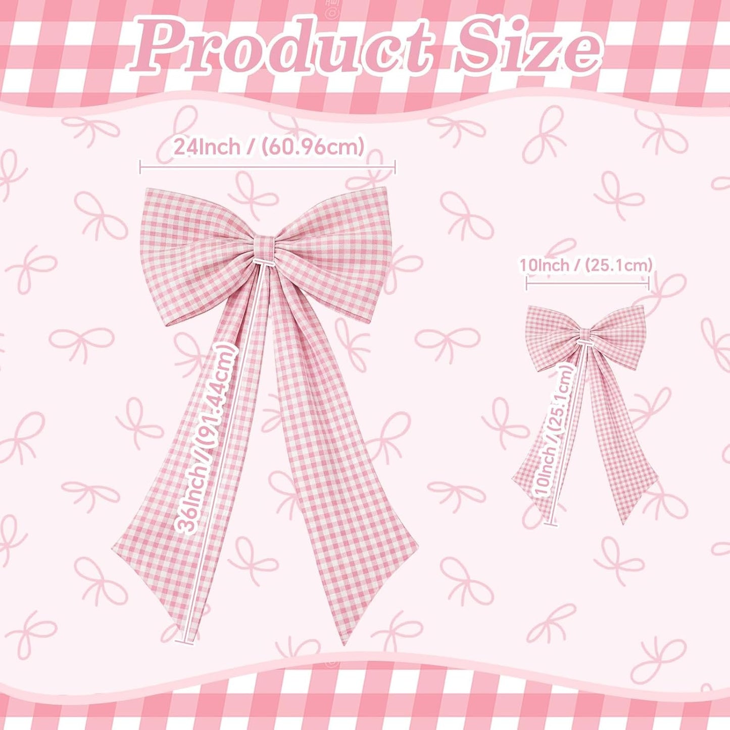 One Silly Goose Pink Checkered Bow Decor - 2 Pack of Large & Small Blue and White Backdrop for Girls' Parties