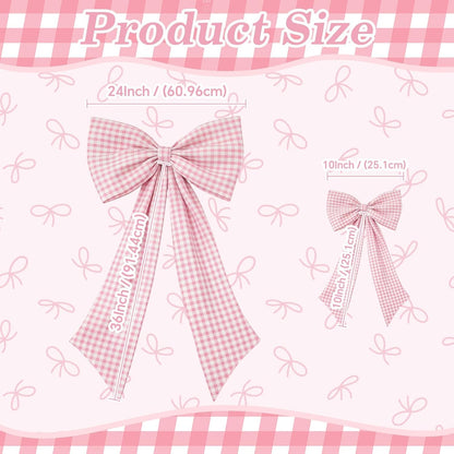 One Silly Goose Pink Checkered Bow Decor - 2 Pack of Large & Small Blue and White Backdrop for Girls' Parties