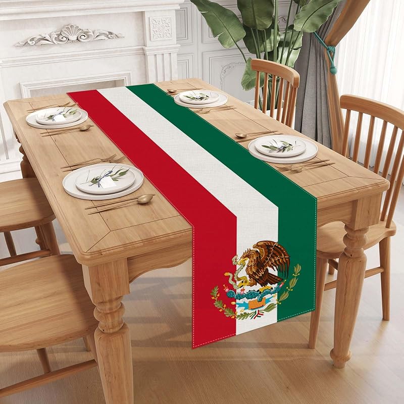 Mexican Fiesta Table Runner 13x72 inch - Day of the Dead Flag Pattern