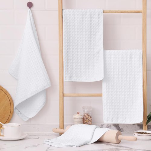 Homaxy Microfiber Kitchen Towels - Ultra Absorbent Waffle Weave | 16 x 28 Inch | 4 Pack in White