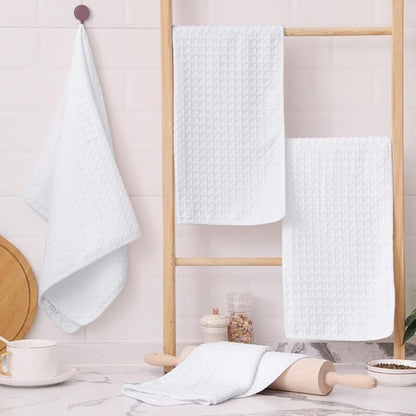 Homaxy Microfiber Kitchen Towels - Ultra Absorbent Waffle Weave | 16 x 28 Inch | 4 Pack in White