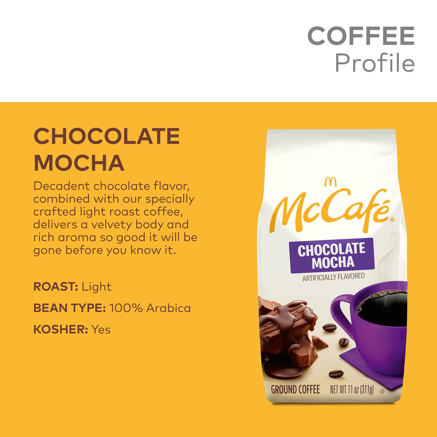 McCafe Chocolate Mocha, Ground Coffee, Flavored, 11oz. Bagged