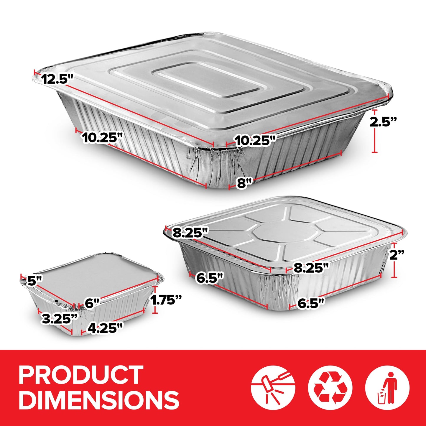 Disposable Foil Pans with Lids (Set of 40) Heavy Duty Aluminum Pans with Lids (20) 9x13, (10) 8x8, (10) 1-Lb Baking Tins with Covers for Cooking, Heating, Storing, Food Prep, Holiday Dinner Meals