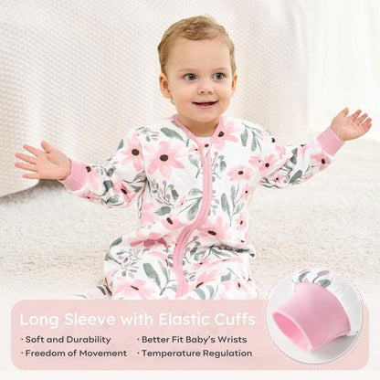 Yoofoss Baby Sleep Sack 6-12 Months 1.0 Tog Long Sleeve Sleep Sack Organic Cotton Wearable Blanket for Infants 2-Way Zipper Quilted Sleeping Sacks(Medium)