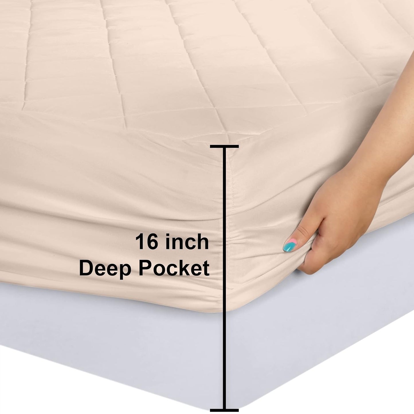 Utopia Bedding Quilted Fitted Mattress Pad - Twin Size, Deep Pocket Protector, Machine Washable (Beige)