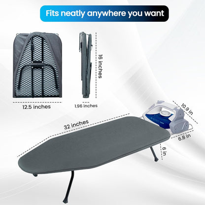 Regine Switzerland Metal Mesh Panel Ironing Board - Foldable Heavy-Duty Design with Heat-Resistant Cover & 100% Cotton Pad (Grey)