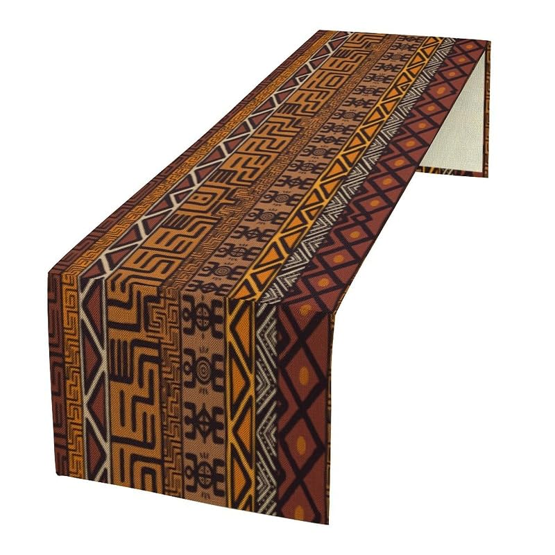 African Mud Cloth Table Runner 13" x 36" with Black-4+W Variation