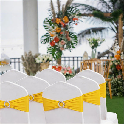 Skiennix Spandex Yellow Chair Sashes - Pack of 50 with Buckles for Weddings & Events