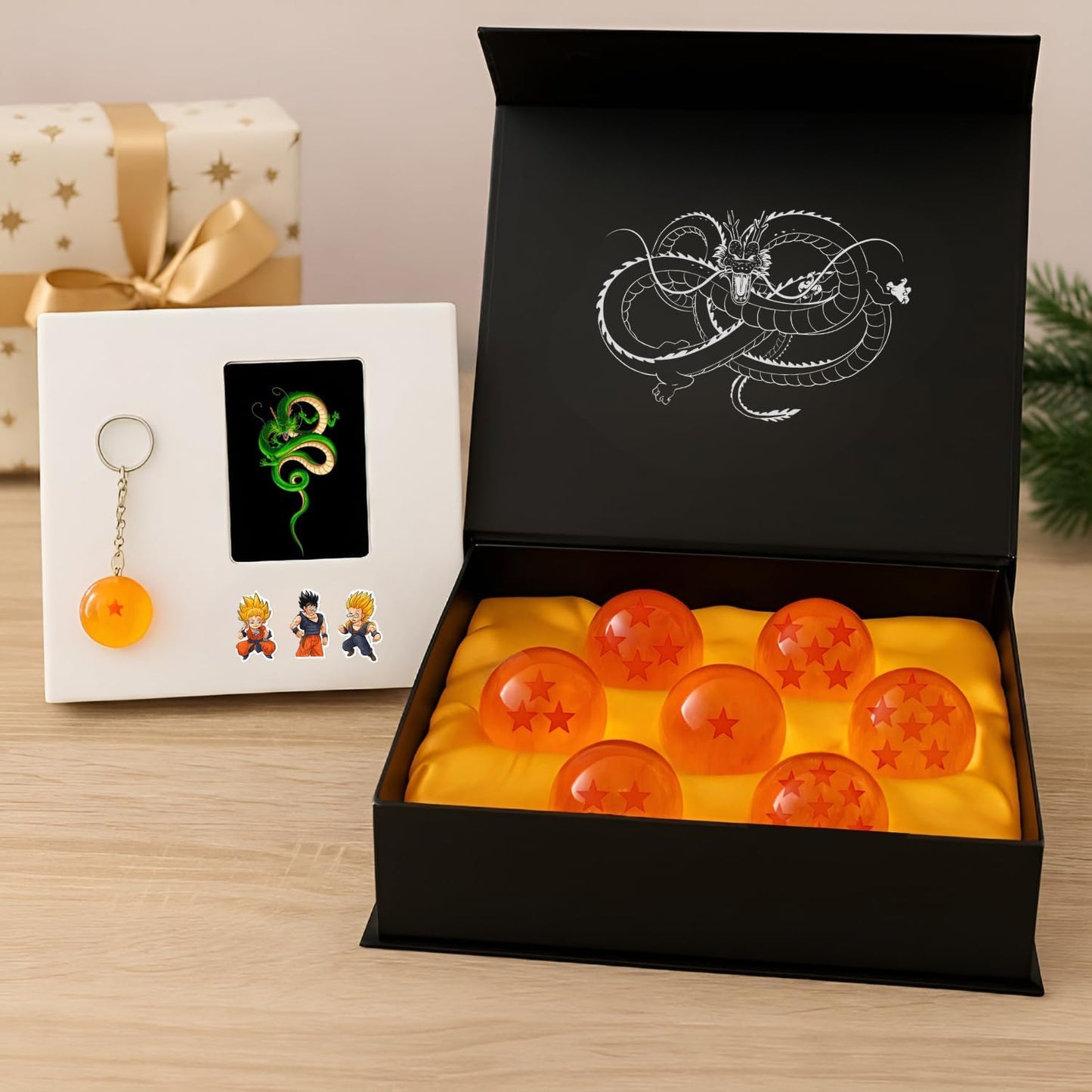 7-Star Sphere Set - 1.7" Crystal Balls, Keychain, Summoning Card & Stickers | Anime Collectible Gift