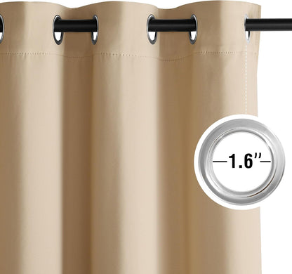 NICETOWN Room Darkening Curtains - Biscotti Beige Drapery Panels, 52"W x 96"L for Ultimate Privacy