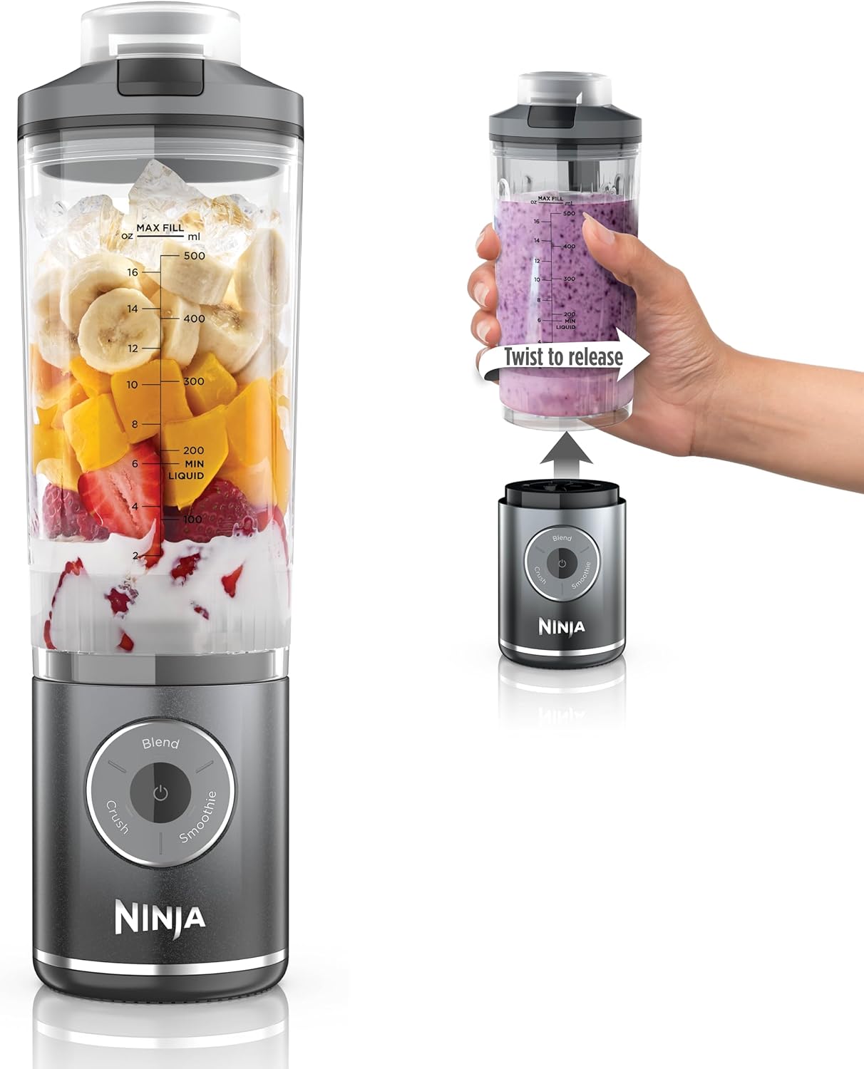 Ninja Blast Max Portable Blender - Cordless Smoothie Maker with 3 Programs, 22 oz Vessel, Grey