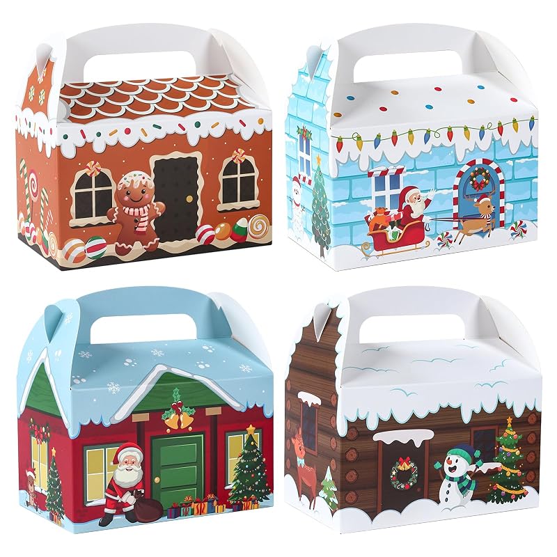 Patimate 24 Pack Christmas Cookie Boxes with Handles - 4 Styles Gift Boxes V03