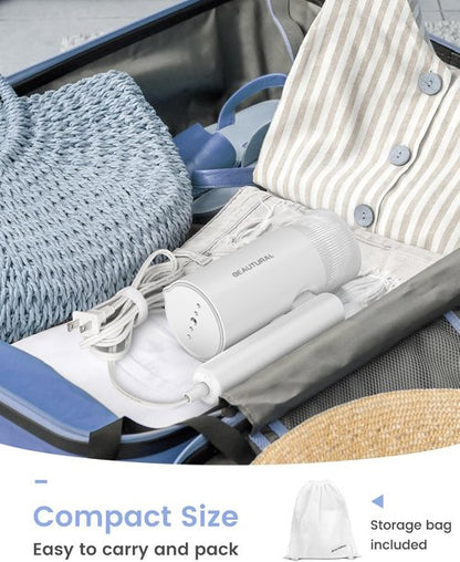 Beautural Portable Clothes Steamer - Fast 30s Heat-Up, Handheld & Foldable Design, White