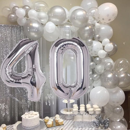 40 Inch Silver Jumbo Number 40 Balloons - Giant Foil Helium Balloons for 40th Birthday Celebrations