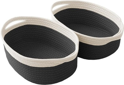 JMvicyroam Woven Storage Baskets - Small Rope Bins with Handles for Organizing | White & Black, 2-Pack