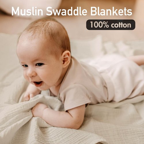 Graceful Muslin Swaddle Blankets - 3 Pack Soft & Breathable Receiving Blankets | Large 38 x 40 Inches