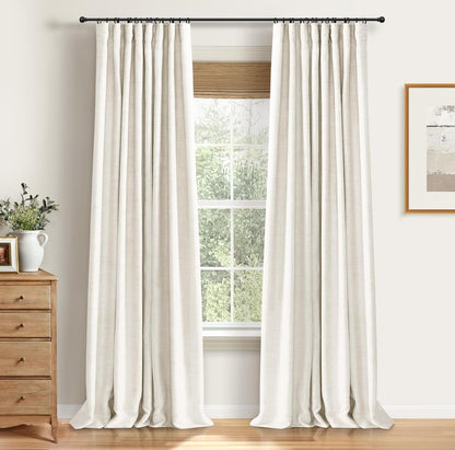 Skiennix 100% Blackout Curtains - Thermal Insulated Faux Linen | 84" Length, Beige, 2 Panels Set