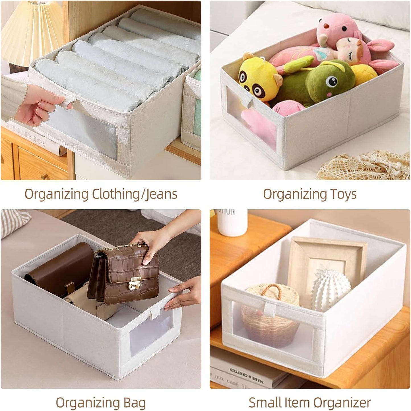 Skiennix Linen Closet Organizers - 6 Pack Foldable Storage Bins with Clear Window for Clothing & Jeans