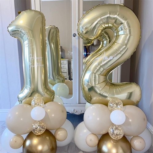 Champagne Gold Foil Balloon Number 4 - 40'' Giant Self-Inflating Helium Balloon for 4th Birthday Celebrations