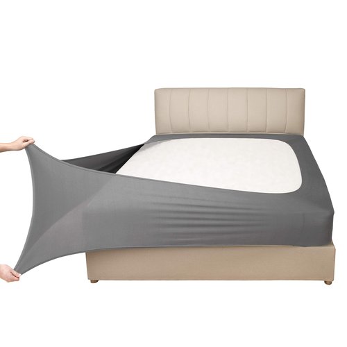 Stretch Jersey Box Spring Cover Wrap Around, Bed Skirt Alternative, Ultra Soft & Wrinkle Resistant, Queen/Queen XL, Light Gray