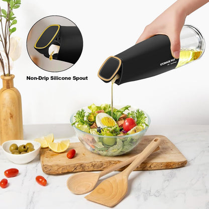 YARRAMATE Olive Oil Dispenser - Large Capacity 500ml | Leak-Proof Glass Drizzler in Black