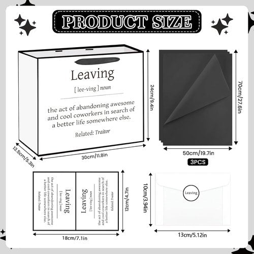 Funny Going Away Gift Bag Black White Farewell Goodbye Christmas Gift Bag with Wrapping Paper Card Sticker Envelope for Coworkers Leaving Gifts Retirement Good Luck We Will Miss You Presents Favors