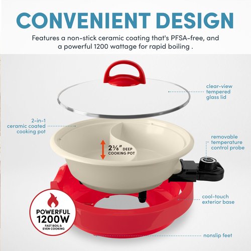 Aroma Housewares ASP-138RC Hot Pot, 2.5 Quarts, Red