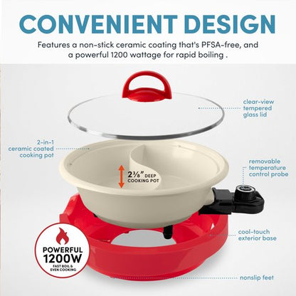 Aroma Housewares ASP-138RC Hot Pot, 2.5 Quarts, Red