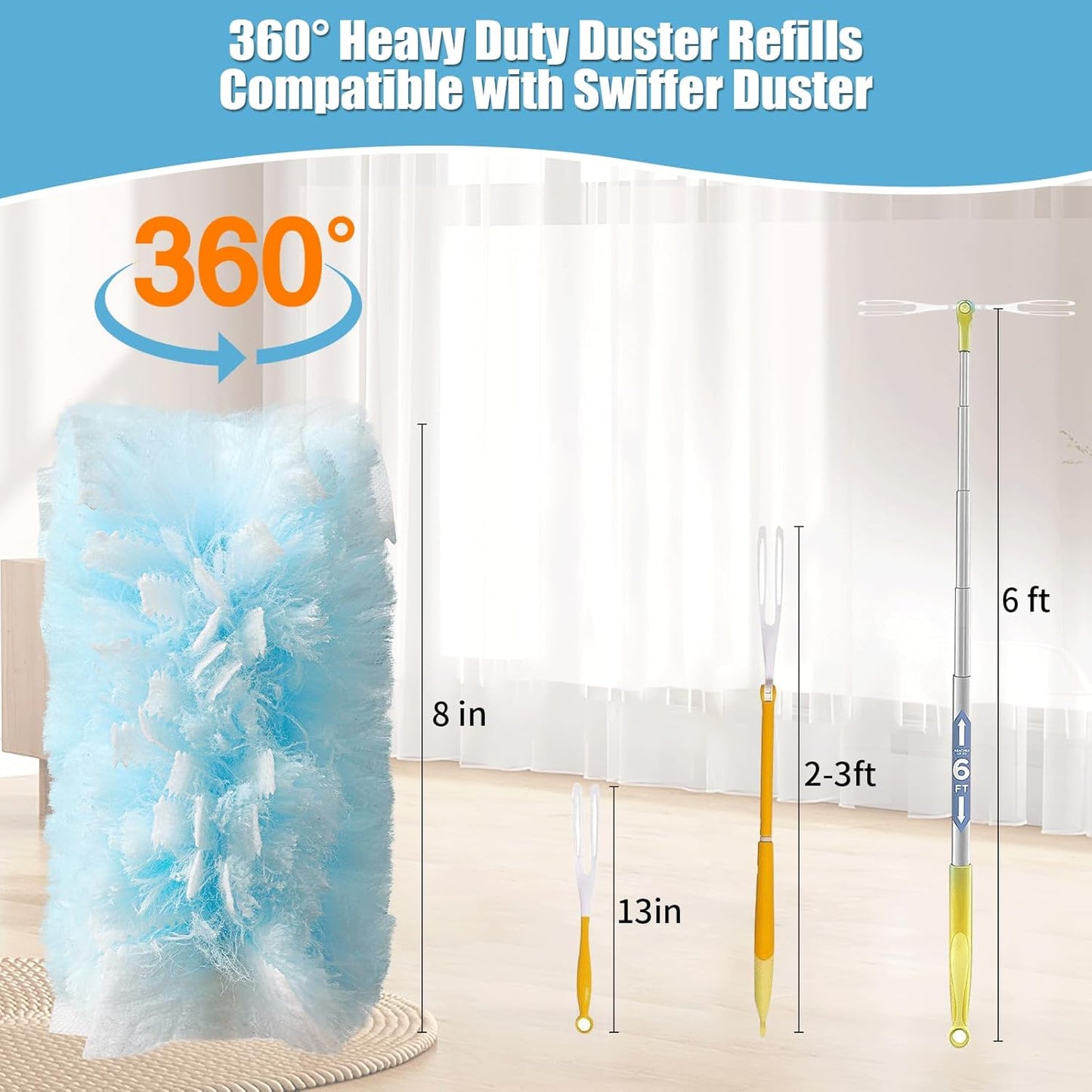 Skiennix 360° Heavy Duty Duster Refills - Extra Thick Disposable 40 Count | Compatible with Swiffer, 35-Inch Handle