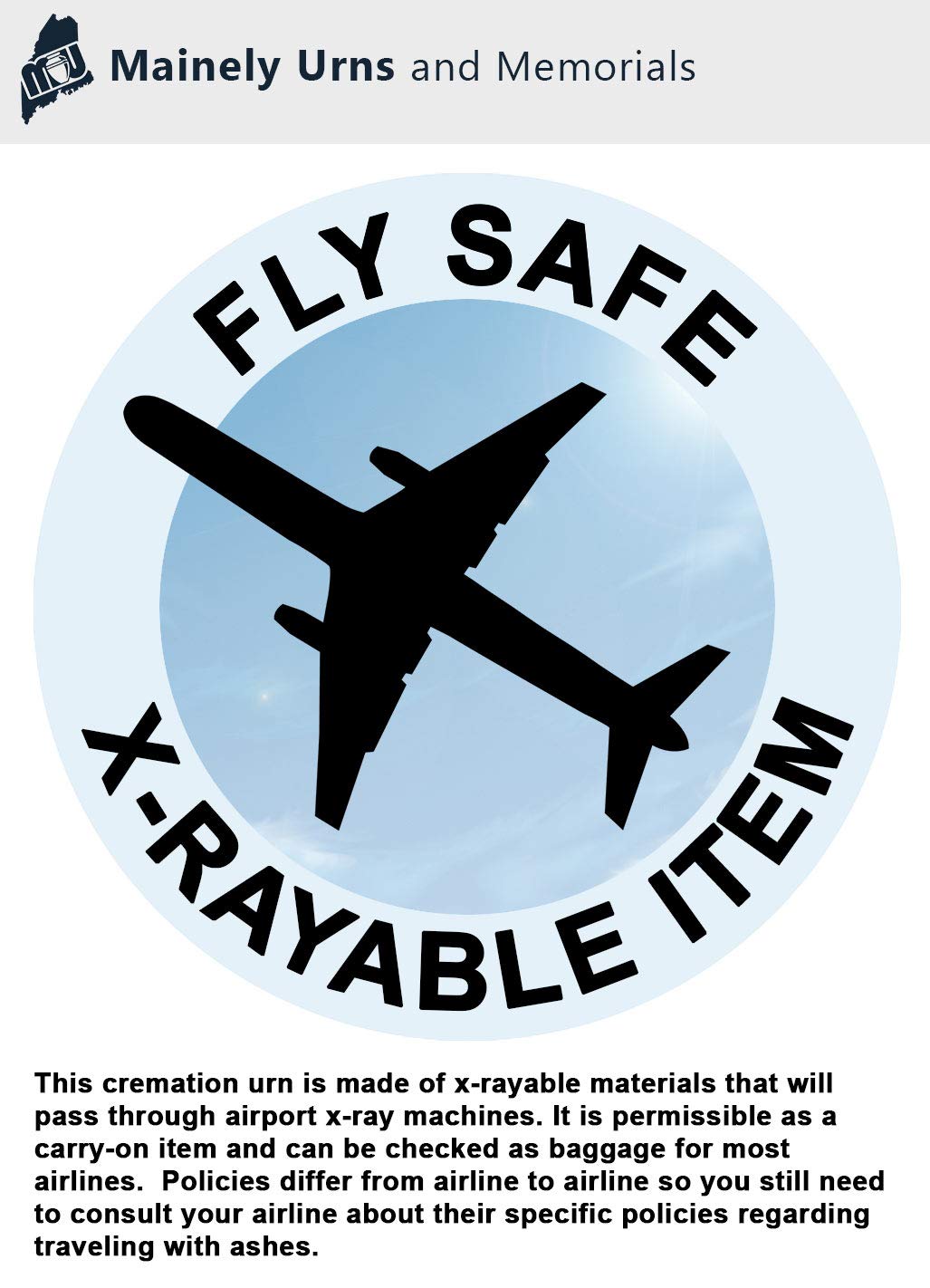 TSA Approved Fly-Safe and Temporary Travel Cremation Urn Kit for Human Ashes - Airline Friendly - 200 Cubic Inch Capacity - Airline-Ready Blue Plastic Urn with Included Travel Box