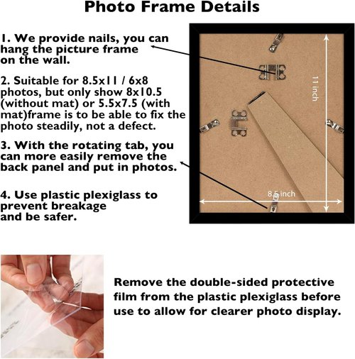 JCJMY Picture Frame Set of 2 - 8.5x11 & 6x8 Mat Options for Wall or Tabletop Display - Black