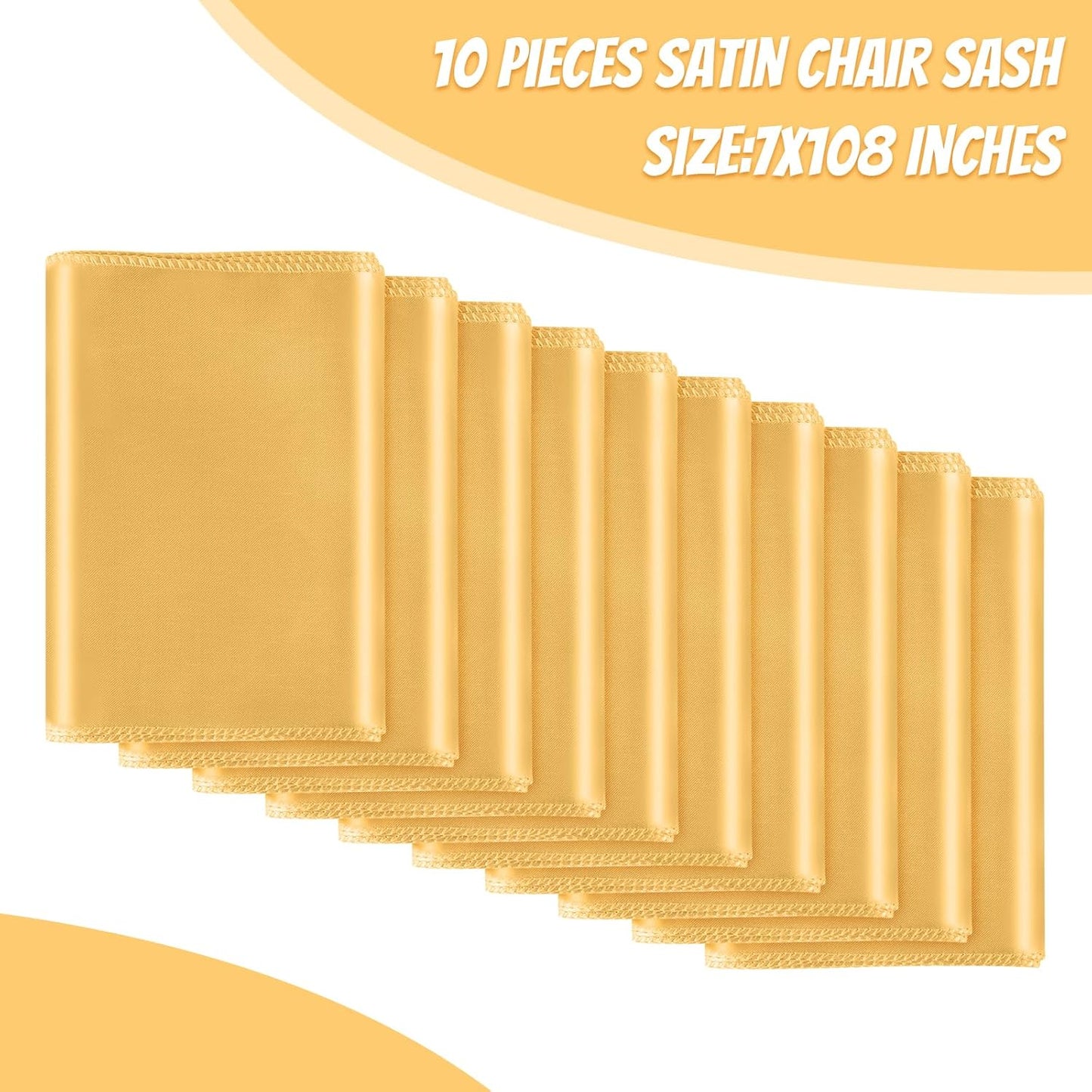Skiennix Gold Satin Chair Sashes - Elegant Bow Ties for Weddings & Events | 10 PCS (7x108 Inch)