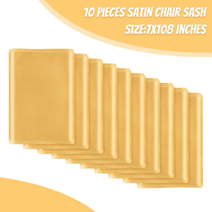Skiennix Gold Satin Chair Sashes - Elegant Bow Ties for Weddings & Events | 10 PCS (7x108 Inch)