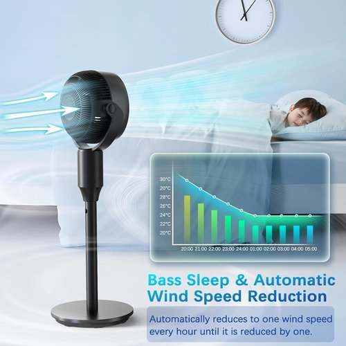 JYMIPA Oscillation Standing Fan - Whisper Quiet 3 Modes & 8 Speeds | 79ft Airflow, Adjustable 24-42" Height