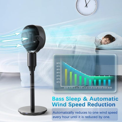 JYMIPA Oscillation Standing Fan for Bedroom, 79ft Airflow Whisper Quiet Pedestal Fan with 3 Modes, 8 Speeds, 90° Air Circulator with Remote, Timer, 24-42" Adjustable Height Desk Fan for Home Office