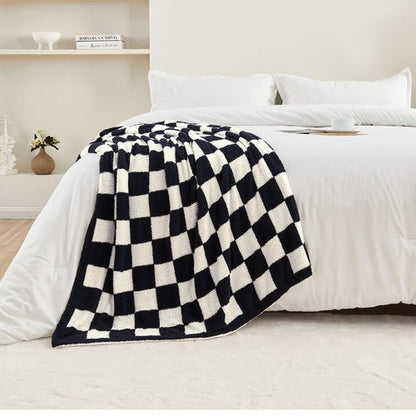 CozeCube Checkered Blanket, Ultra Soft Cozy Black and White Throw Blanket, Warm Cozy Knit Fuzzy Plush Checkerboard Throw for Couch Bed Sofa, 50"x60"