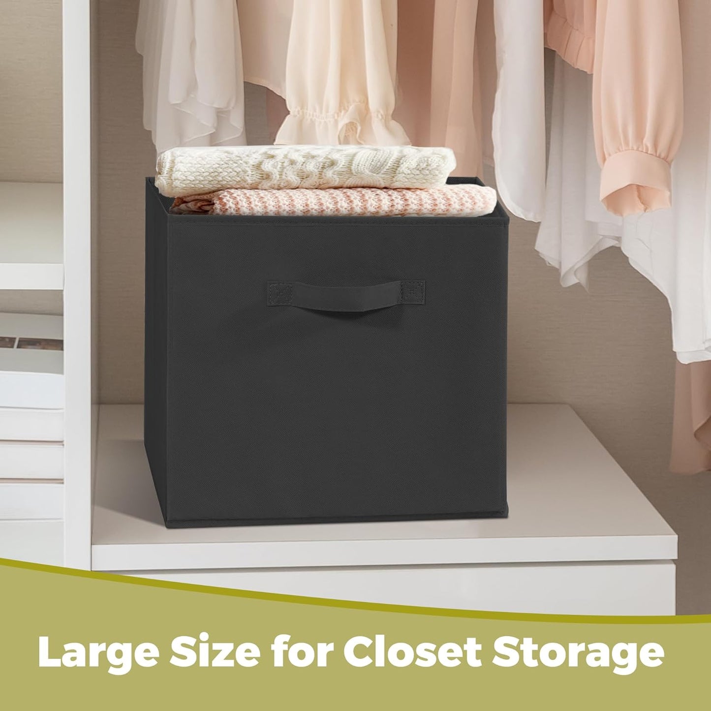 Skiennix 11x11 Storage Bins - Set of 3 Collapsible Fabric Organizers with Handles | Black