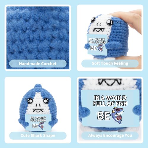 FunisFun Positive Crochet Shark | Handmade Motivational Gift for Shark Lovers - Unique Office Decor