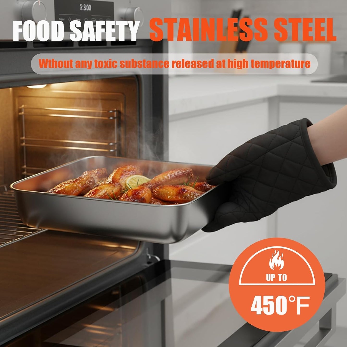 Stainless Steel Baking Pan Set by [Brand Name] - 2 Pack Rectangular Cake & Roasting Pans | Oven & Dishwasher Safe, 9.84 x 7.87 x 2 Inch
