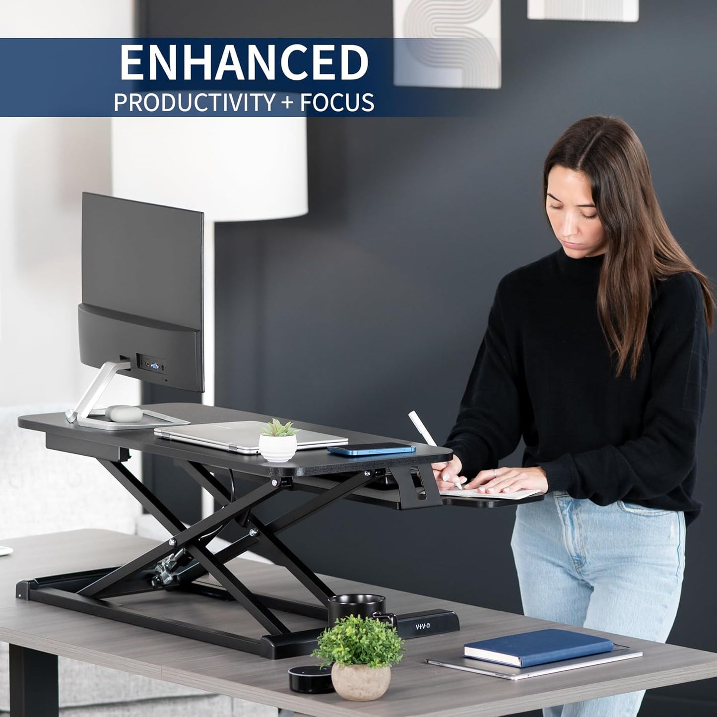 VIVO 32-Inch Height Adjustable Desk Converter - Dual Monitor Sit to Stand Workstation | Black