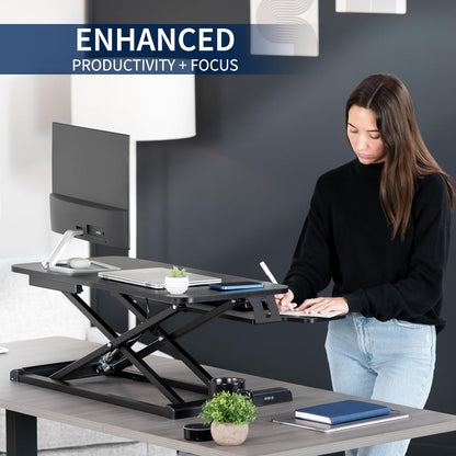 VIVO 32-Inch Height Adjustable Desk Converter - Dual Monitor Sit to Stand Workstation | Black