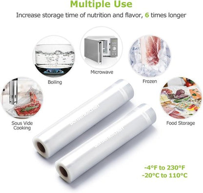 Bonsenkitchen Vacuum Food Sealer Rolls - 2 Pack, 8" x 20 ft, BPA-Free, Durable Bags for Storage & Sous Vide