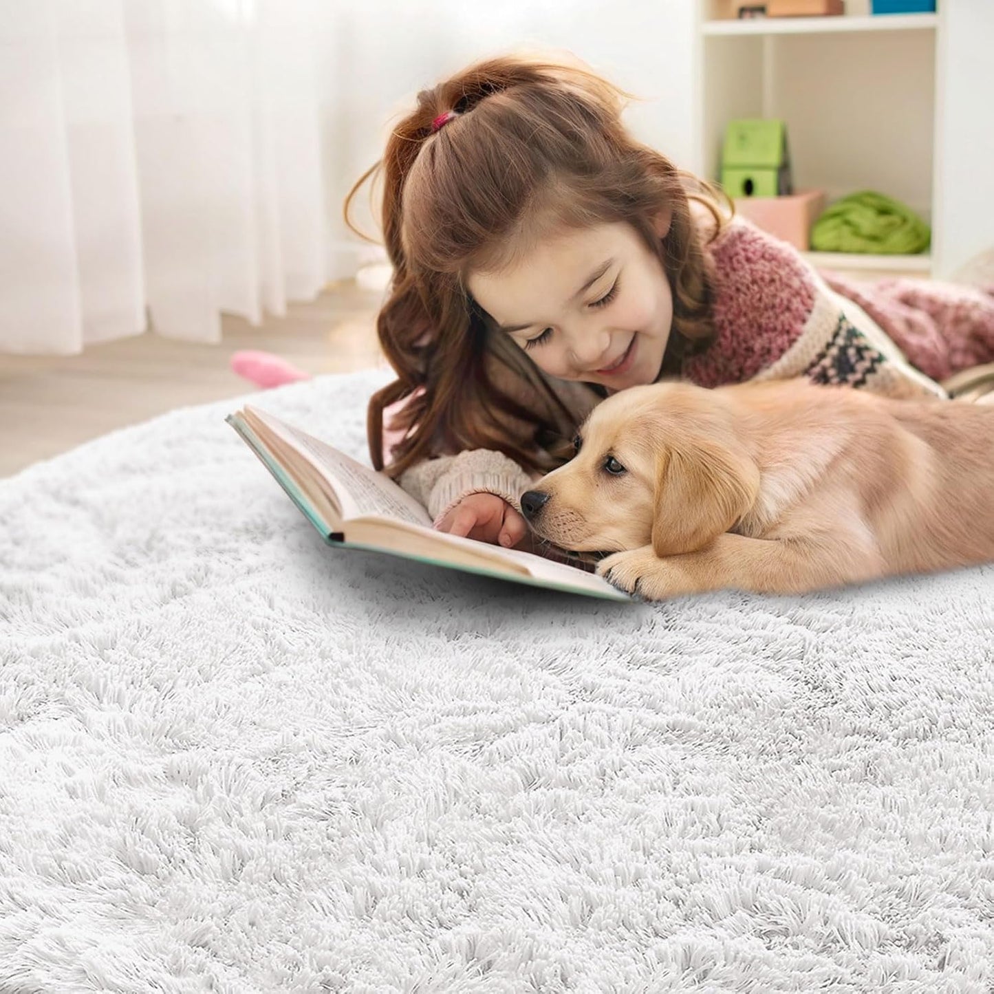 OLANLY White Round Area Rug - Soft, Fluffy, Machine Washable 2 ft Circle Carpet for Bedrooms & Nurseries