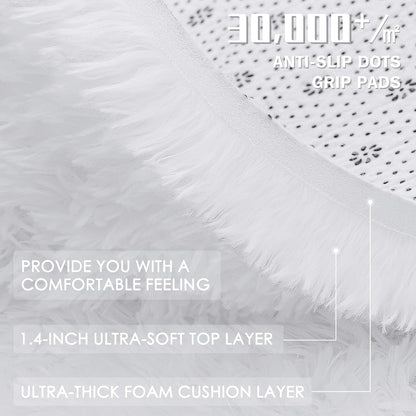 OLANLY 8x8 Large Area Rug - Soft Fluffy Shaggy Carpet for Living Room & Bedroom | White Indoor Decor