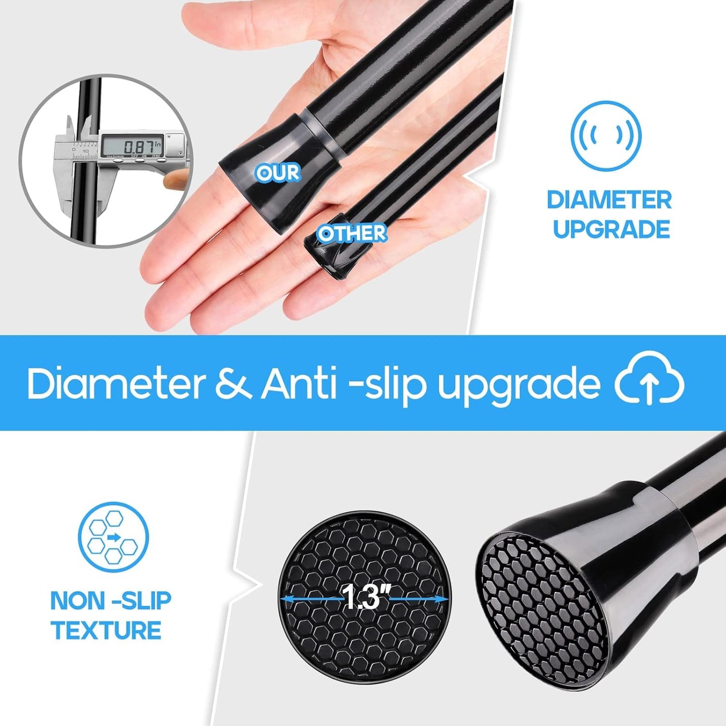 Skiennix Tension Curtain Rod - Adjustable 28-48 Inch Non-Slip Design for Windows & Closets
