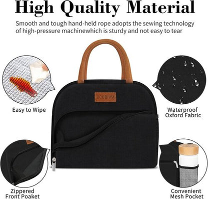Coobiiya Insulated Lunch Box - Leakproof & Reusable Tote Bag for Work | Compact 10L, Black
