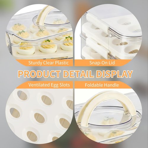 Deviled Egg Carrier by [Brand Name] - Durable 2-Layer Plastic Container with Lid | Holds 40 Eggs, Easy Carry Handle